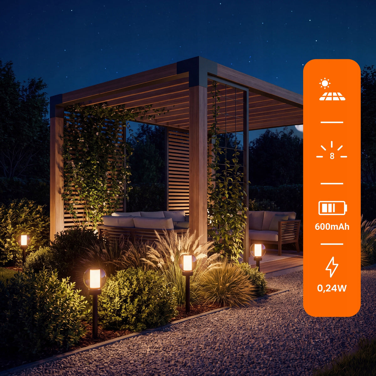 LED solární zápichové svítidlo 1800 K, IP44
