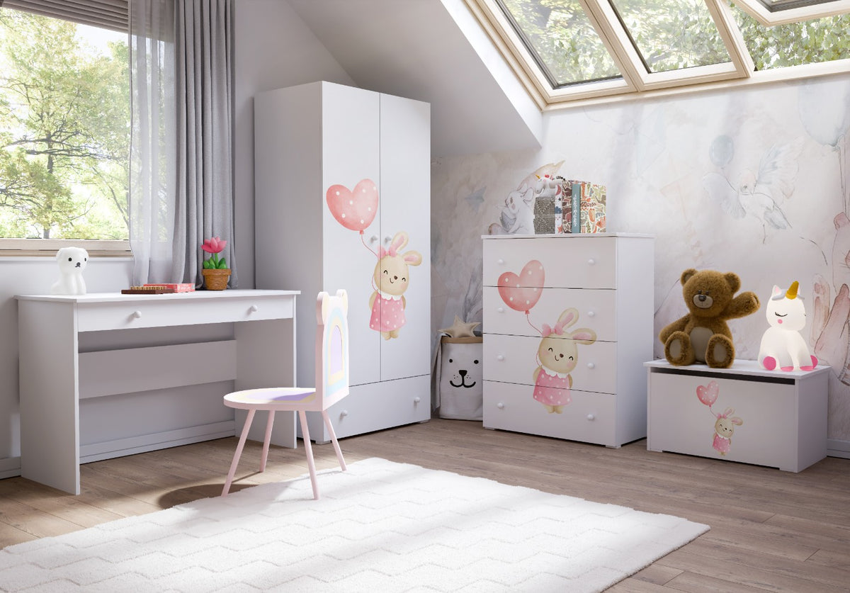 Dětská komoda EMILY – bílá, motiv zajíček