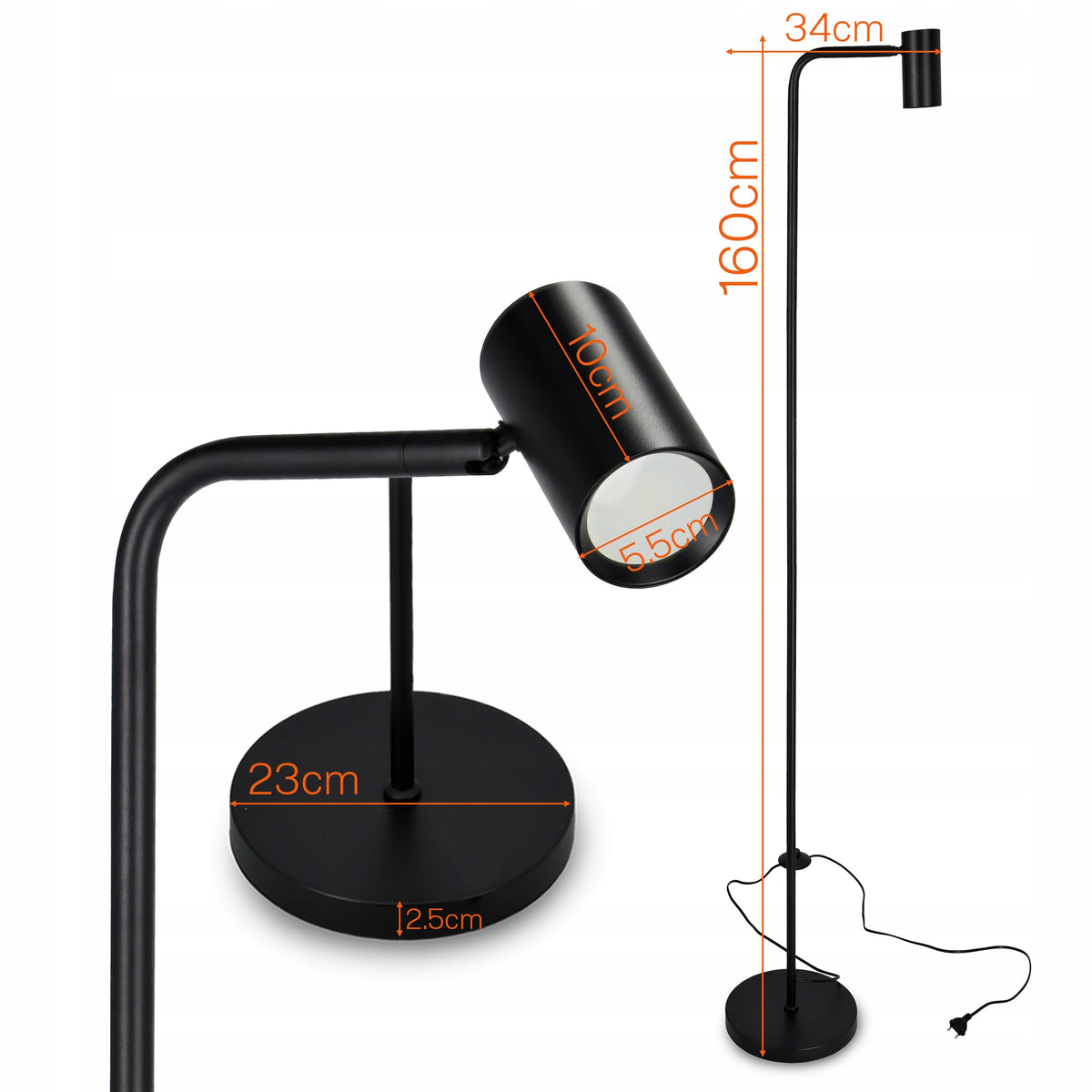Černá stojací lampa GU10 160 cm