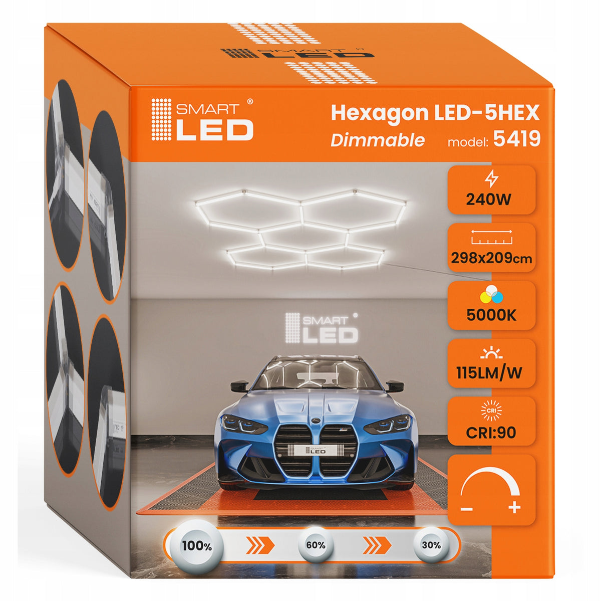 LED HEXAGON osvětlení do garáže 240 W, stmívatelné