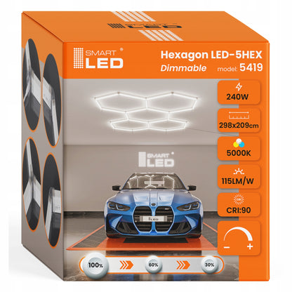 LED HEXAGON osvětlení do garáže 240 W, stmívatelné