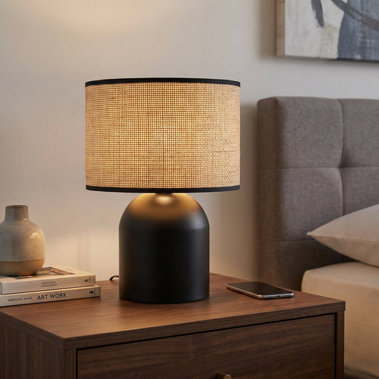 Stolní lampa ASPEN LN1 – černá, hnědé textilní stínidlo