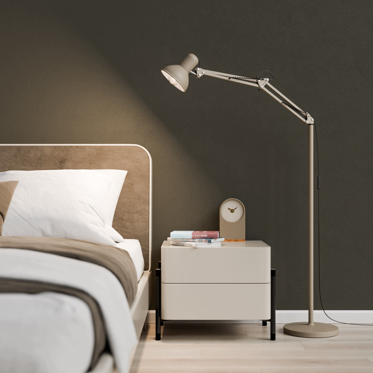 Béžová stojací lampa E27 190 cm, nastavitelná