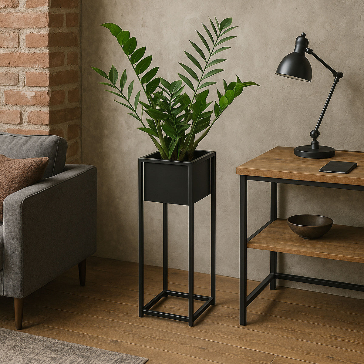 Loftový stojan na květiny Concove 60 cm černý