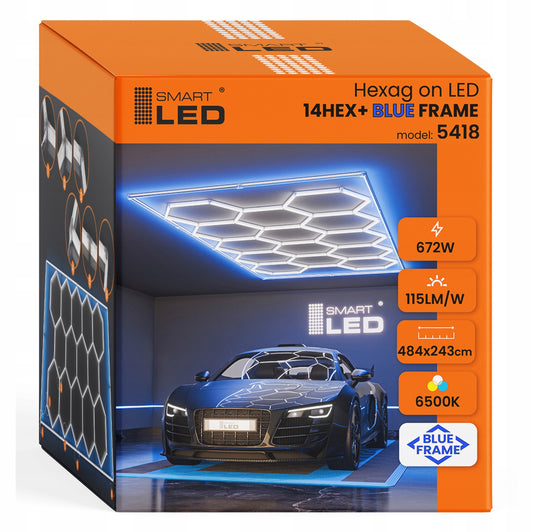 LED HEXAGON osvětlení do garáže 672 W, 484 × 243 cm