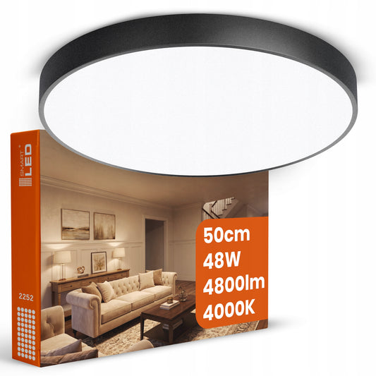 Černé kulaté stropní LED svítidlo 48 W, 4800 lm, 50 cm – neutrální bílá, IP20
