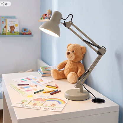 Béžová stolní lampa E27, nastavitelná, s klipsem