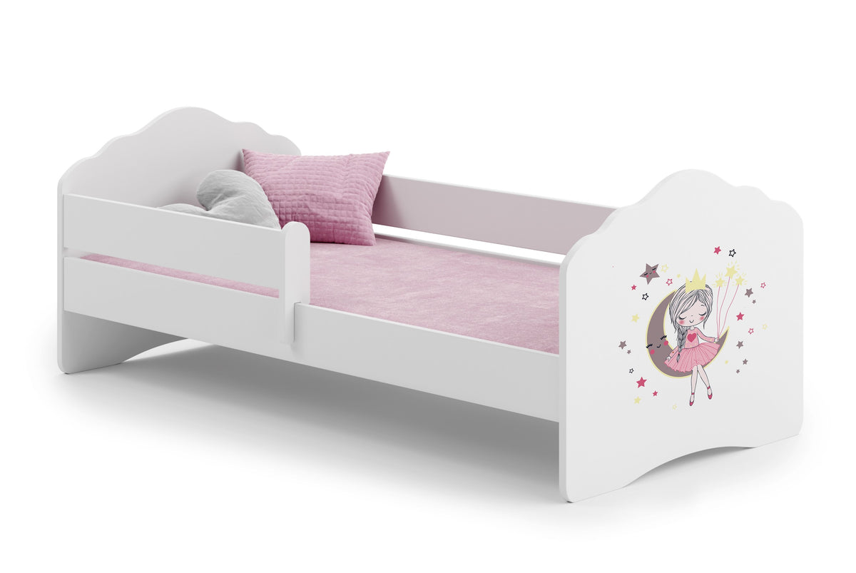 Dětská postel FALA 140 × 70 cm s ochrannou zábranou – motiv spící princezna