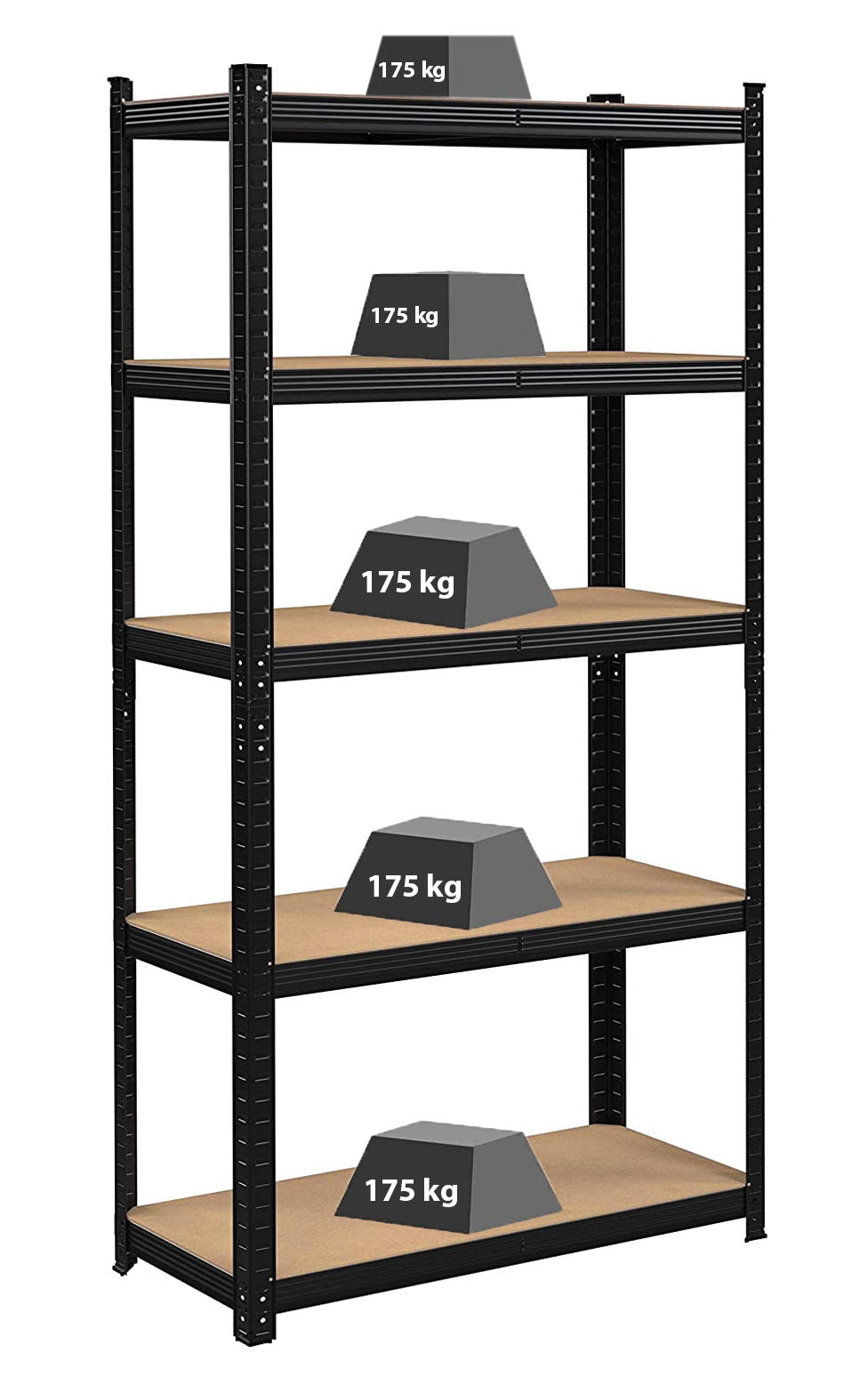 Skladový regál 5 úrovní černý 875 kg 180 x 90 x 40 cm