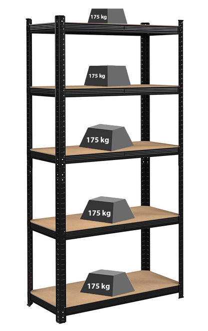 Skladový regál 5 úrovní černý 875 kg 180 x 90 x 40 cm