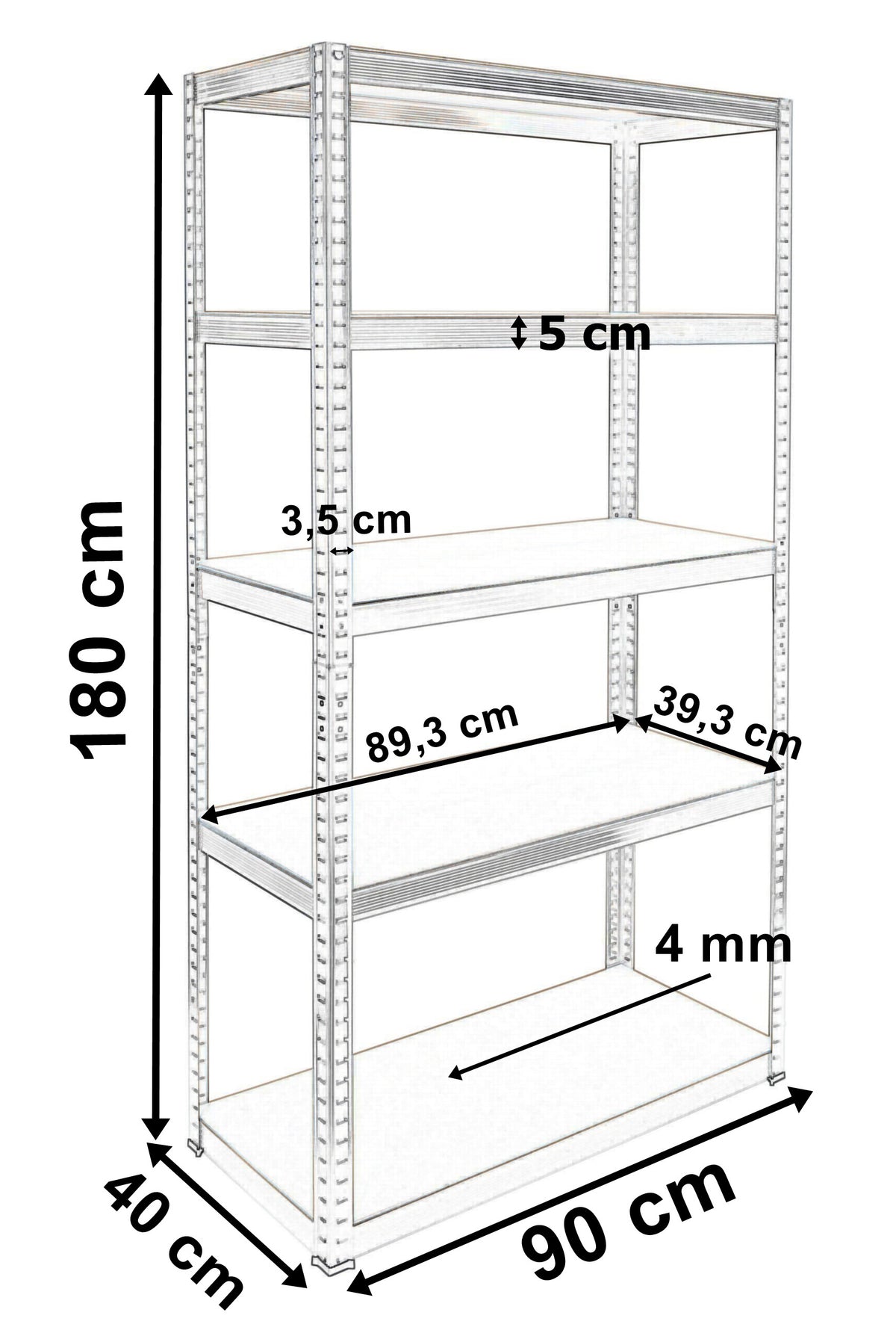 Skladový regál 5 úrovní černý 875 kg 180 x 90 x 40 cm