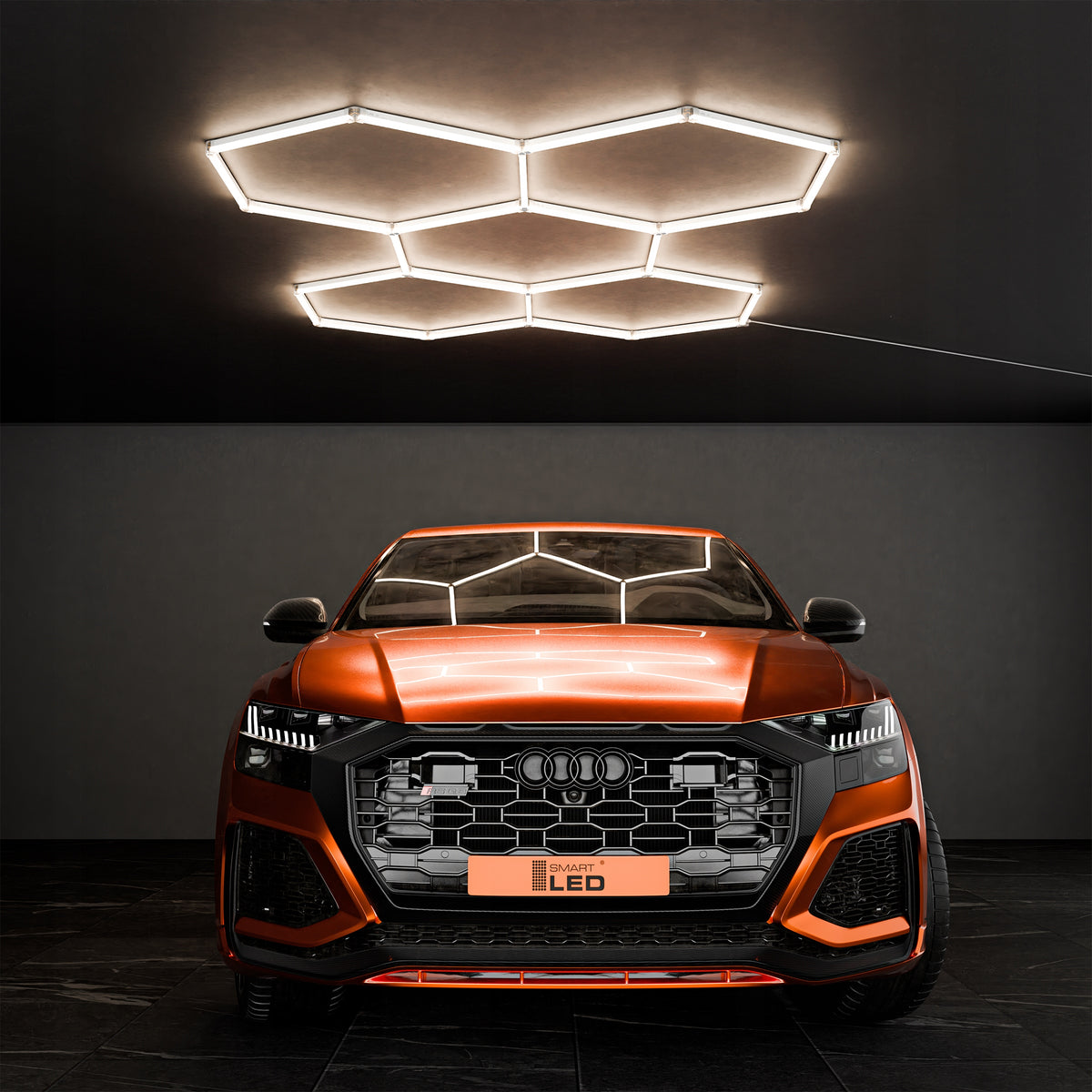LED HEXAGON osvětlení do garáže 298 × 209 cm