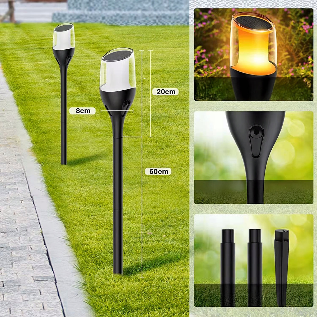 LED solární zápichové svítidlo 60 cm, IP44