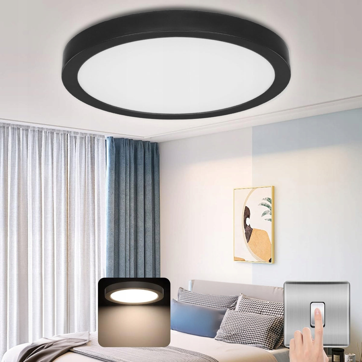Černé kulaté stropní LED svítidlo 24 W