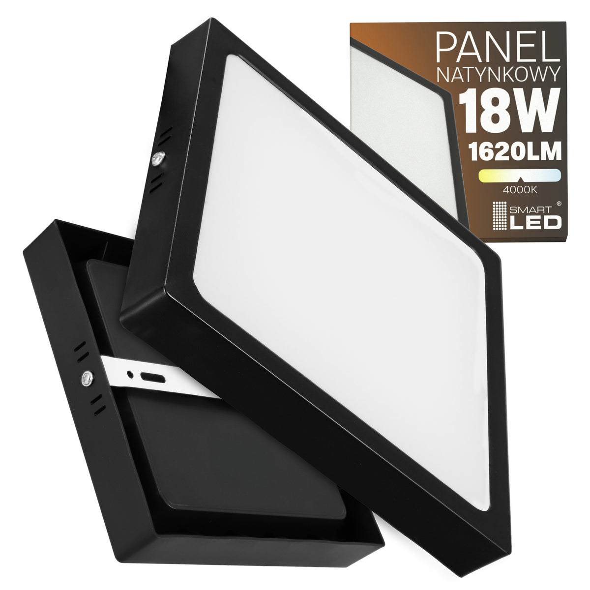 Černé čtvercové stropní LED svítidlo 18 W