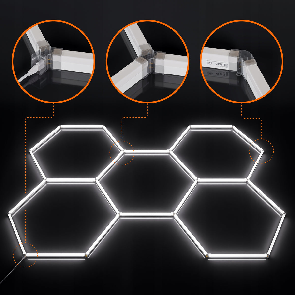 LED HEXAGON osvětlení do garáže 192 W, 221 × 160 cm, stmívatelné