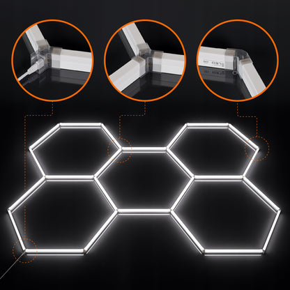 LED HEXAGON osvětlení do garáže 192 W, 221 × 160 cm, stmívatelné