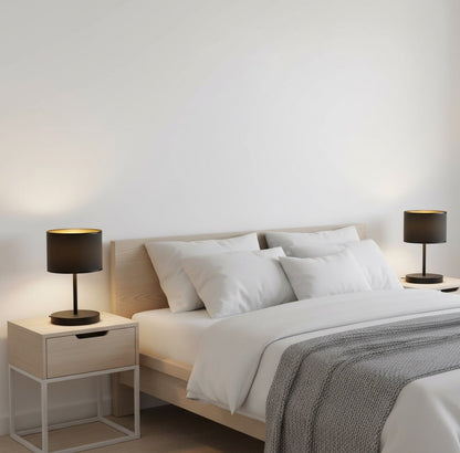 Stolní lampa HILDE LN1 – černá, černé textilní stínidlo