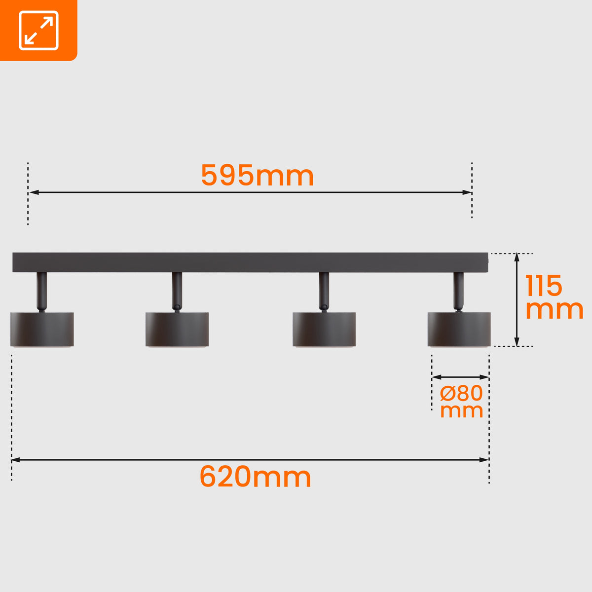 Černé přisazené bodové svítidlo GX53 60 cm, nastavitelné