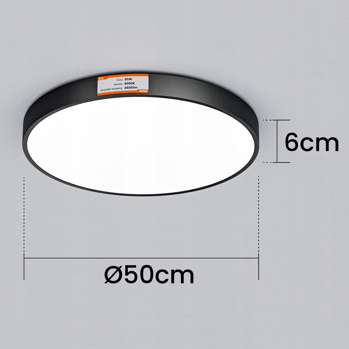 Černé kulaté stropní LED svítidlo 50 W, 50 cm