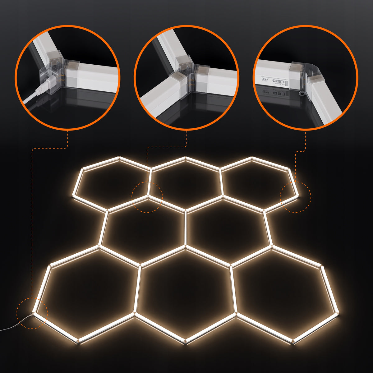 LED HEXAGON osvětlení do garáže 313 × 298 cm