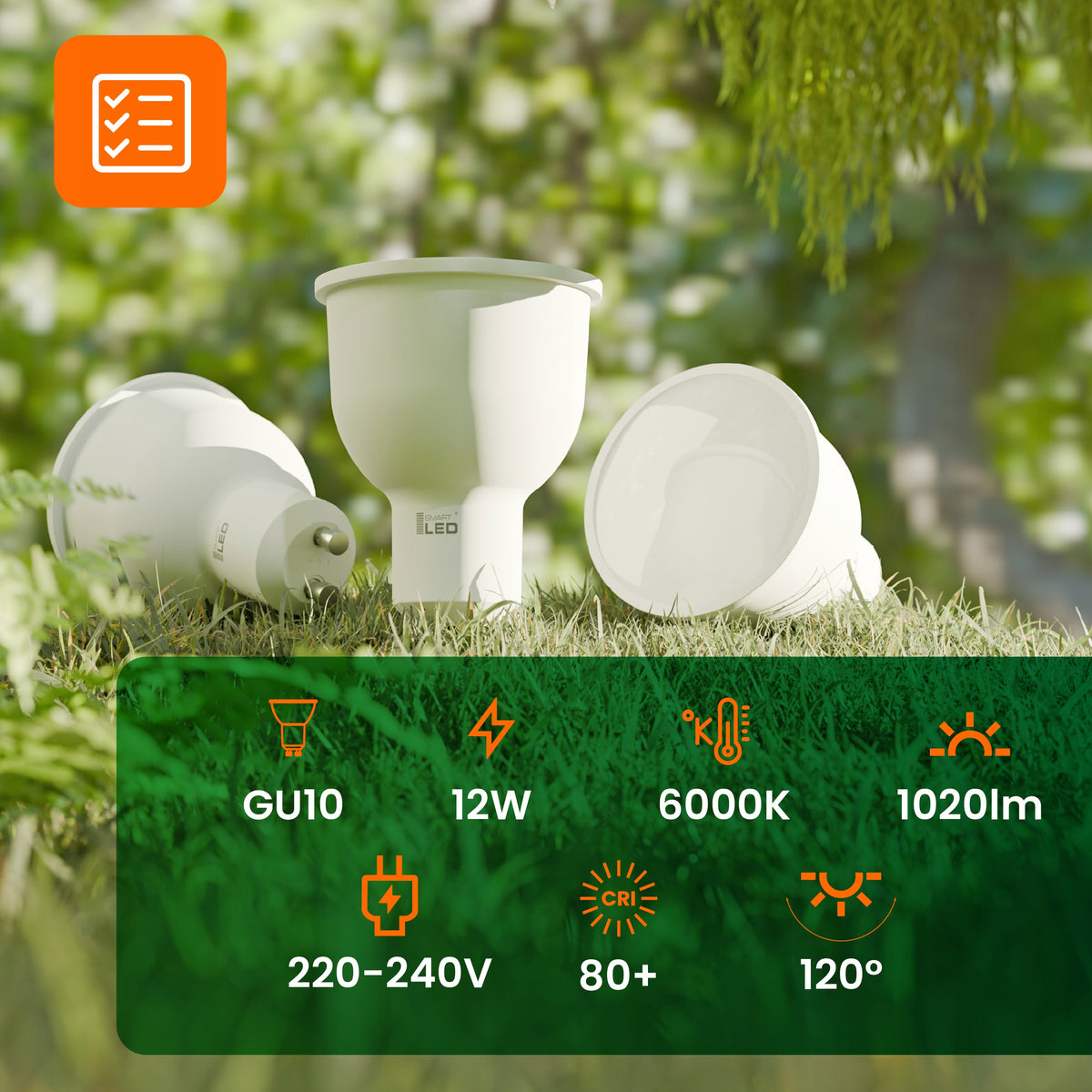LED žárovka GU10 230 V, 12 W, 6000 K – studená bílá