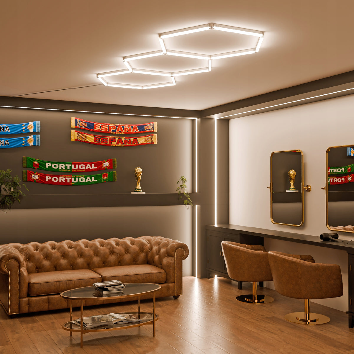 LED HEXAGON osvětlení do garáže 128 W, 248 × 97 cm