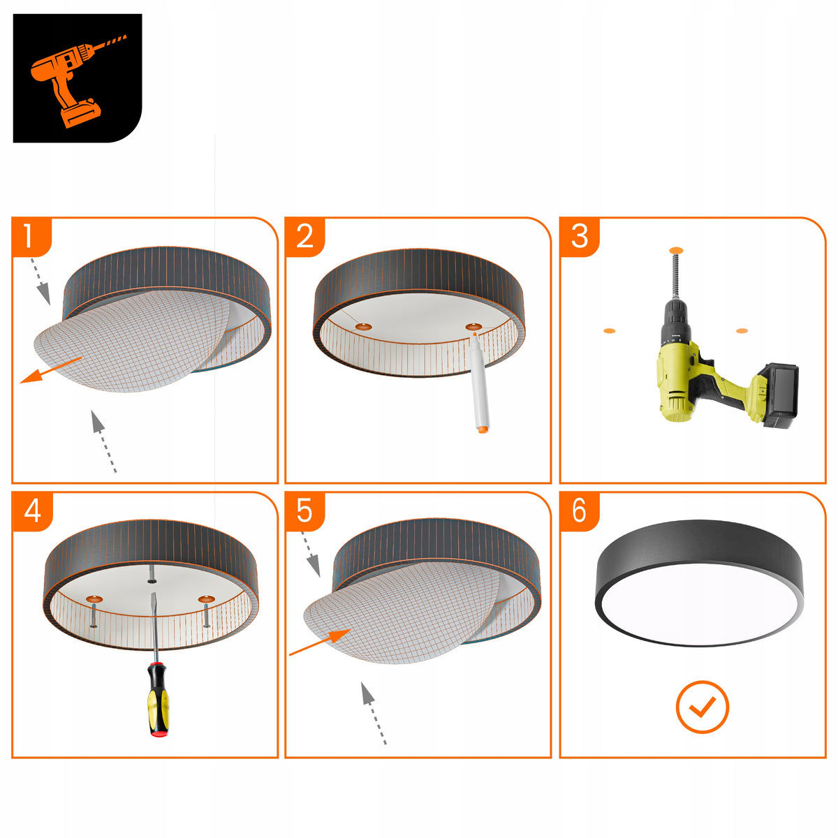 Černé kulaté stropní LED svítidlo 50 W, 50 cm