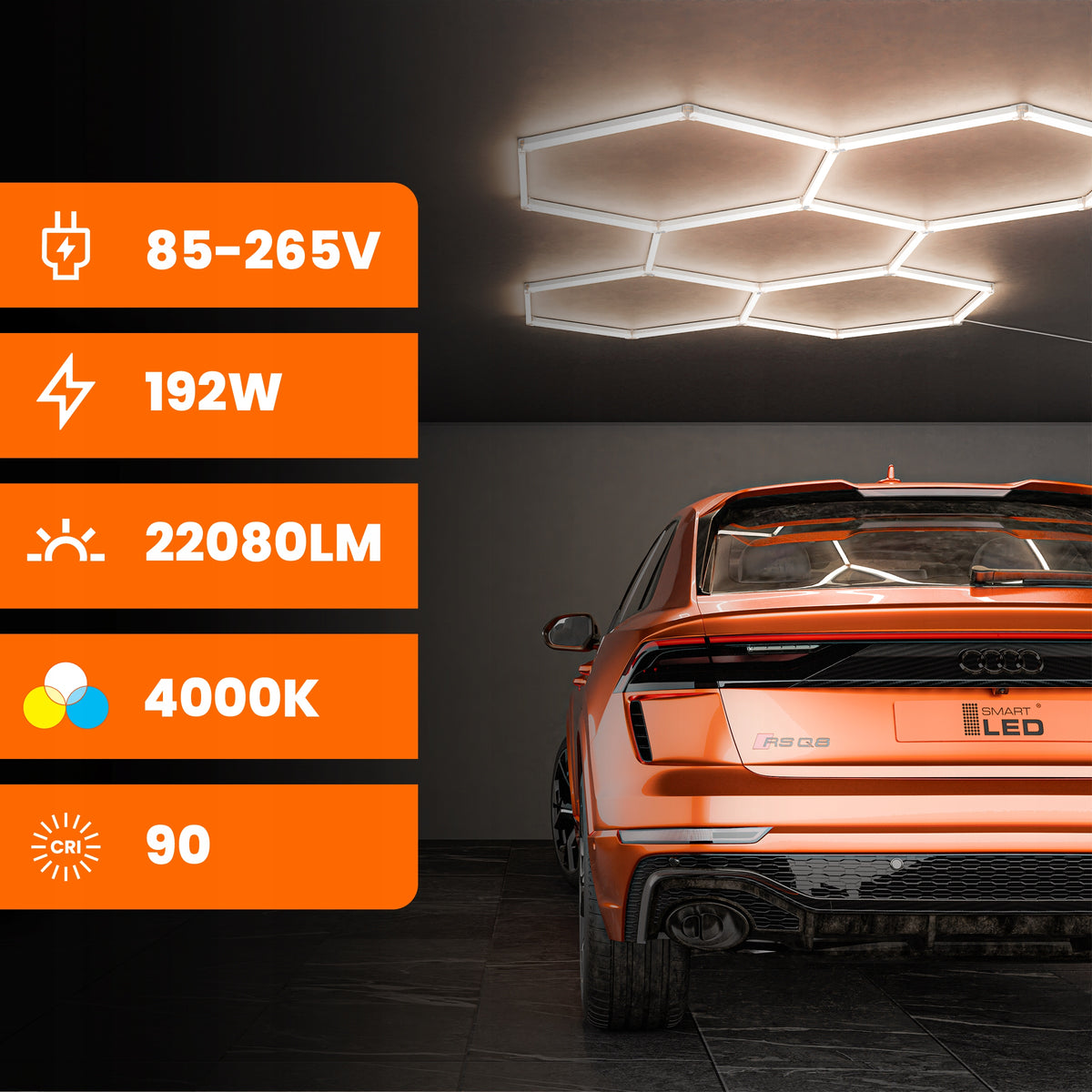 LED HEXAGON osvětlení do garáže 298 × 209 cm