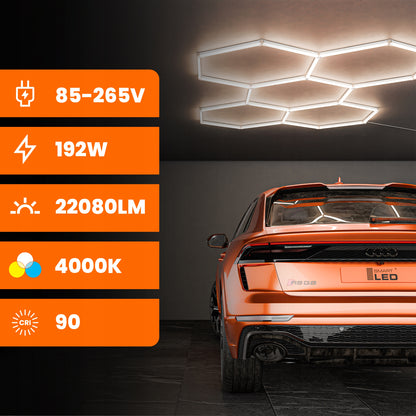 LED HEXAGON osvětlení do garáže 298 × 209 cm