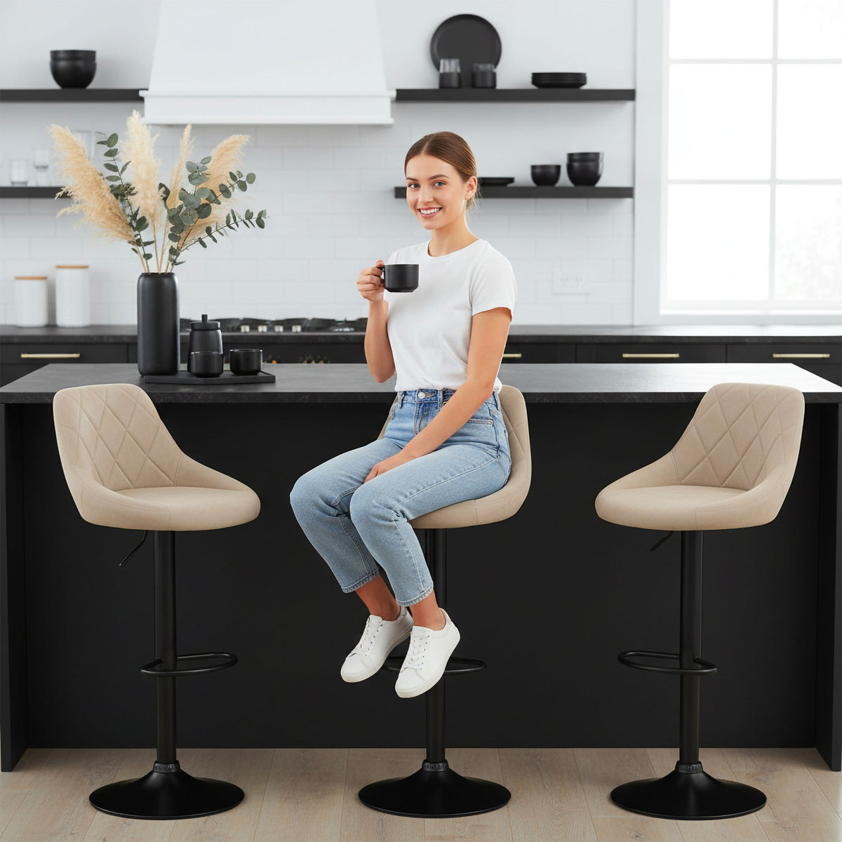 Barová židle Cydro black béžový Velvet
