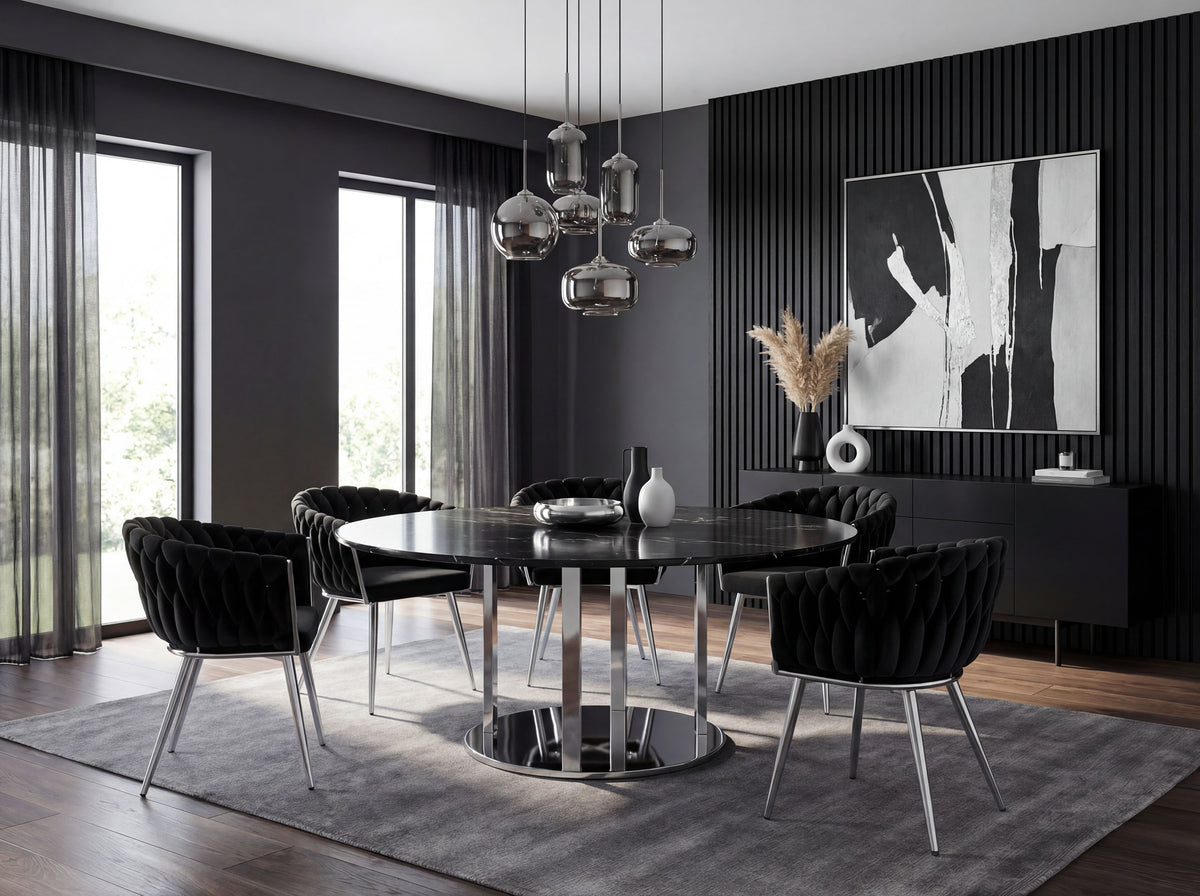 Sametová židle pletené COFTON chrom VELVET černý