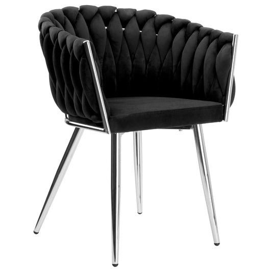 Sametová židle pletené COFTON chrom VELVET černý