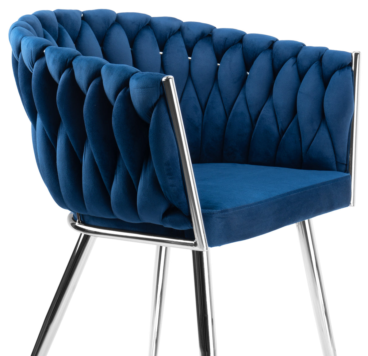 Sametová židle pletené COFTON chrom VELVET tmavě modrý