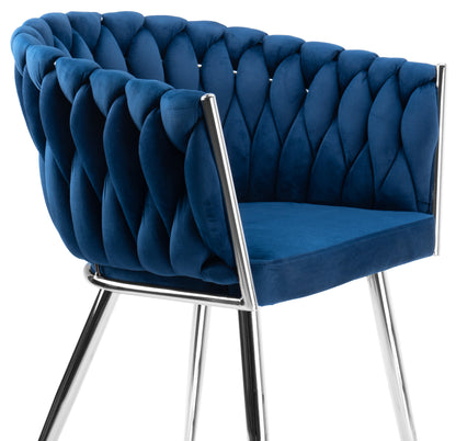 Sametová židle pletené COFTON chrom VELVET tmavě modrý