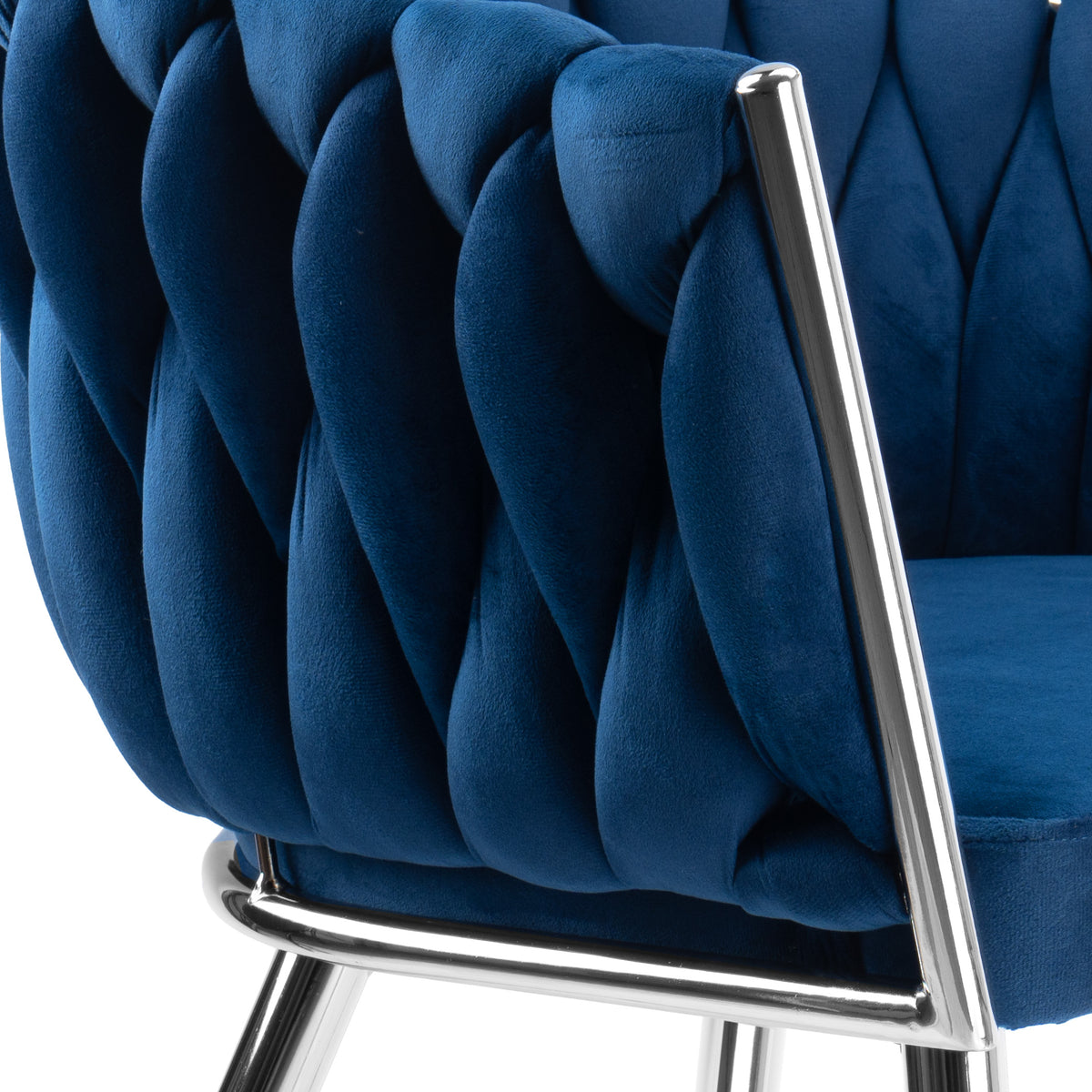 Sametová židle pletené COFTON chrom VELVET tmavě modrý