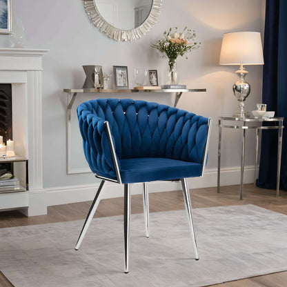 Sametová židle pletené COFTON chrom VELVET tmavě modrý