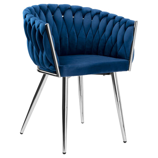 Sametová židle pletené COFTON chrom VELVET tmavě modrý