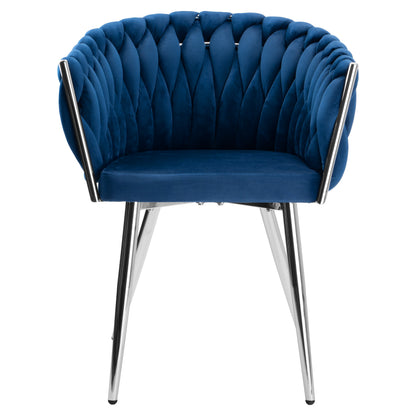 Sametová židle pletené COFTON chrom VELVET tmavě modrý