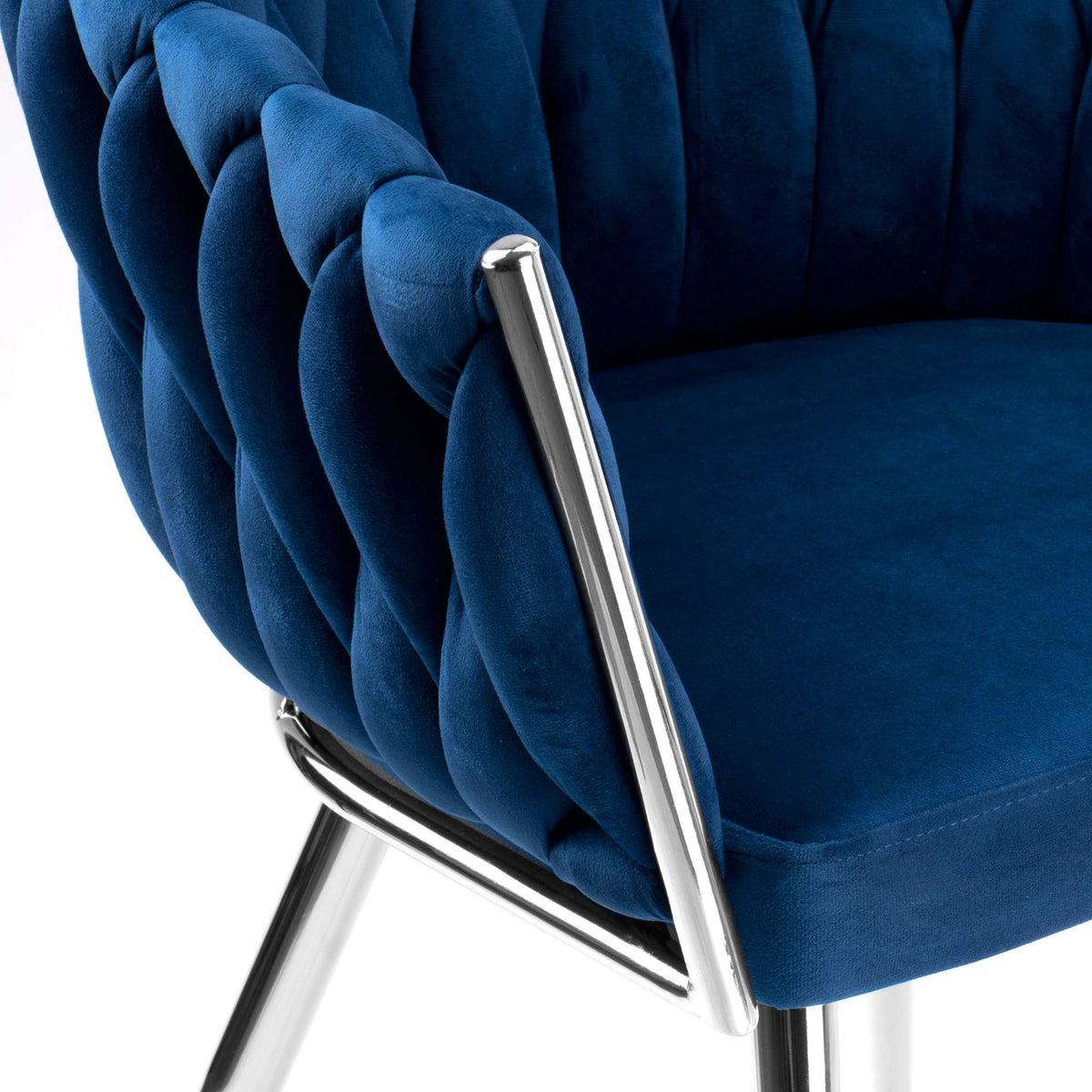 Sametová židle pletené COFTON chrom VELVET tmavě modrý