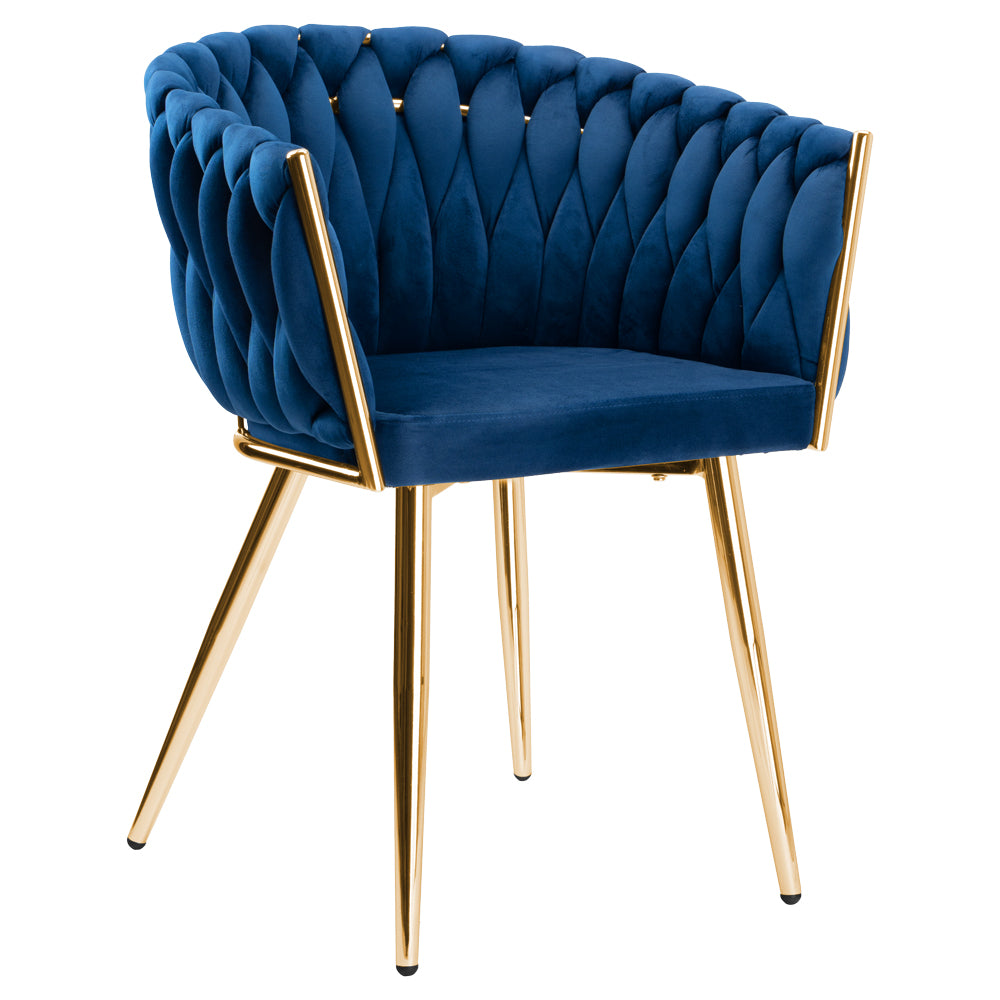 Sametová židle pletené COFTON gold VELVET tmavě modrý