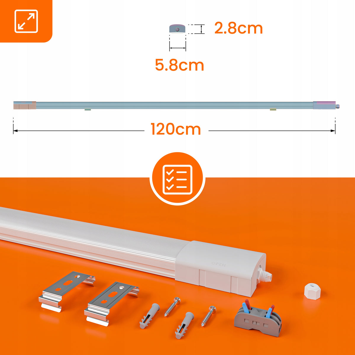 Prachotěsné LED svítidlo 40 W, 6400 lm, 120 cm, IP65