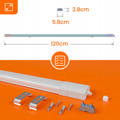 Prachotěsné LED svítidlo 40 W, 6400 lm, 120 cm, IP65