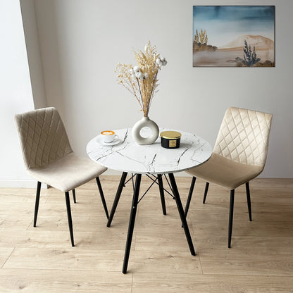 Kulatý stolek PARIS BLACK DTW 80 cm mramor bílý