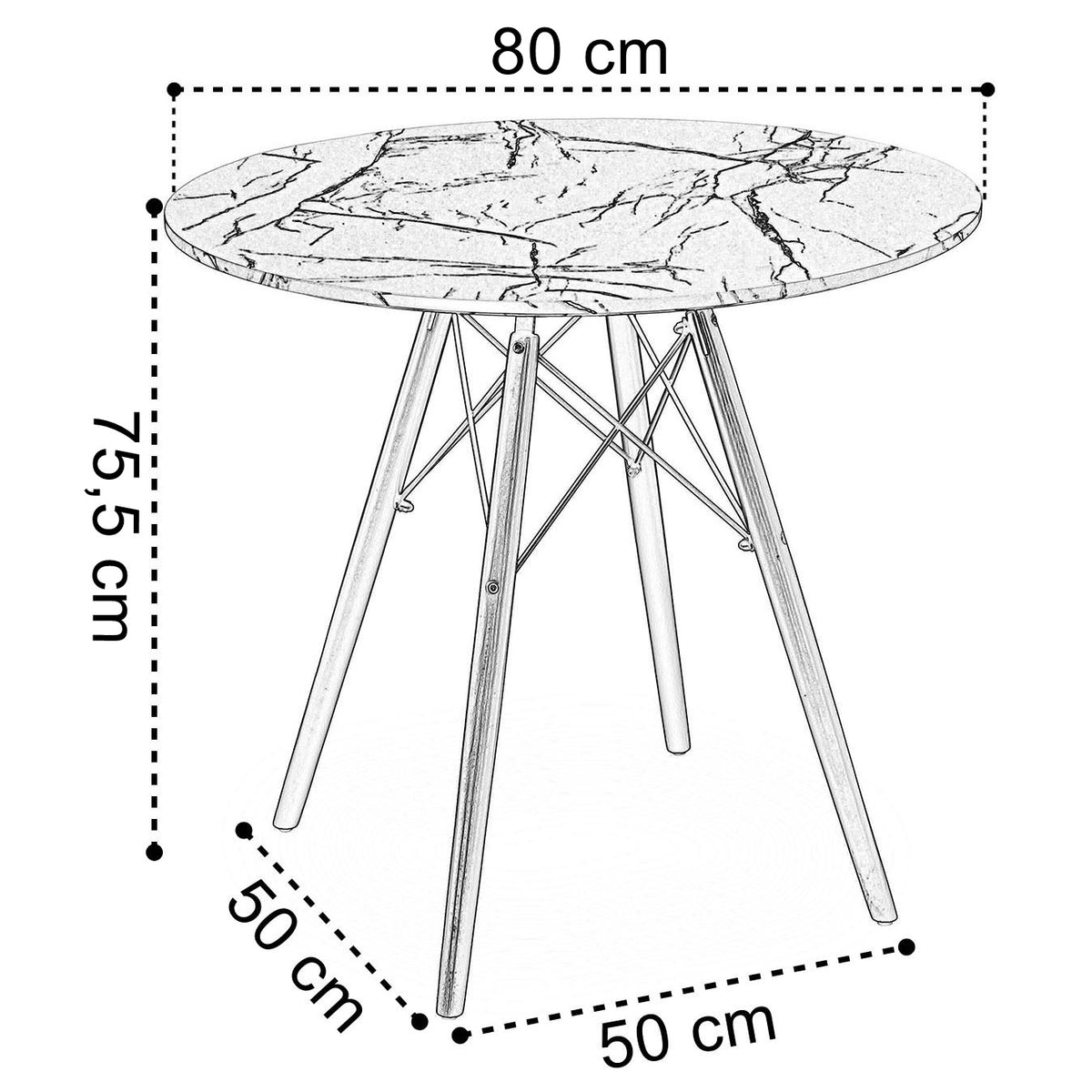 Kulatý stolek PARIS BLACK DTW 80 cm mramor bílý