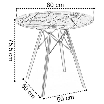 Kulatý stolek PARIS BLACK DTW 80 cm mramor bílý