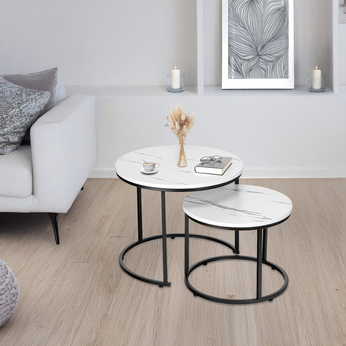 Sada dvou stolků loft Galen Small bílý mramor