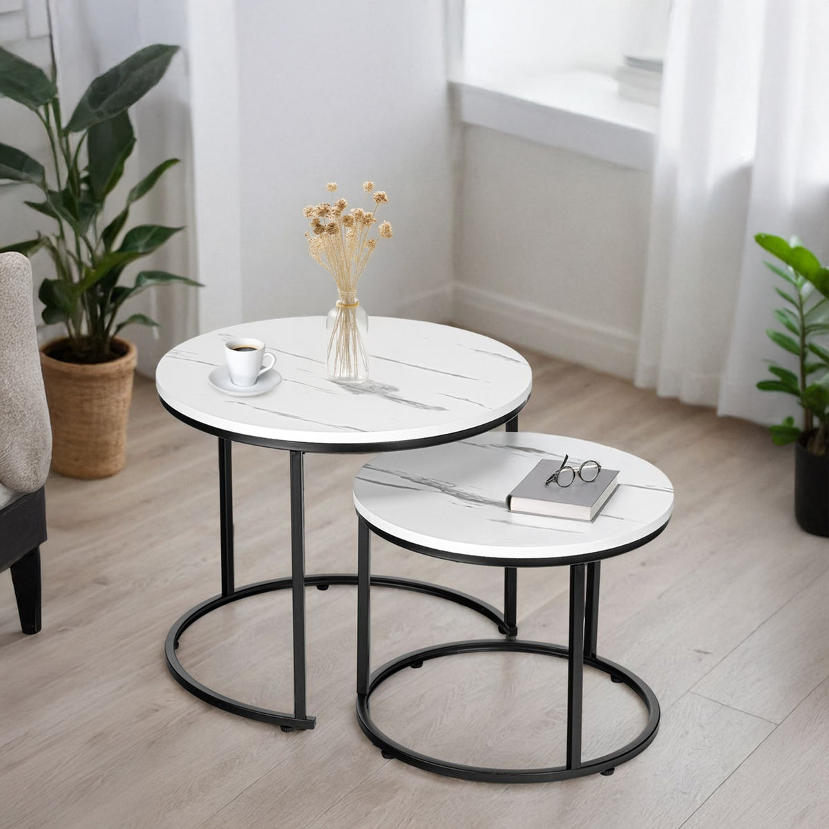 Sada dvou stolků loft Galen Small bílý mramor