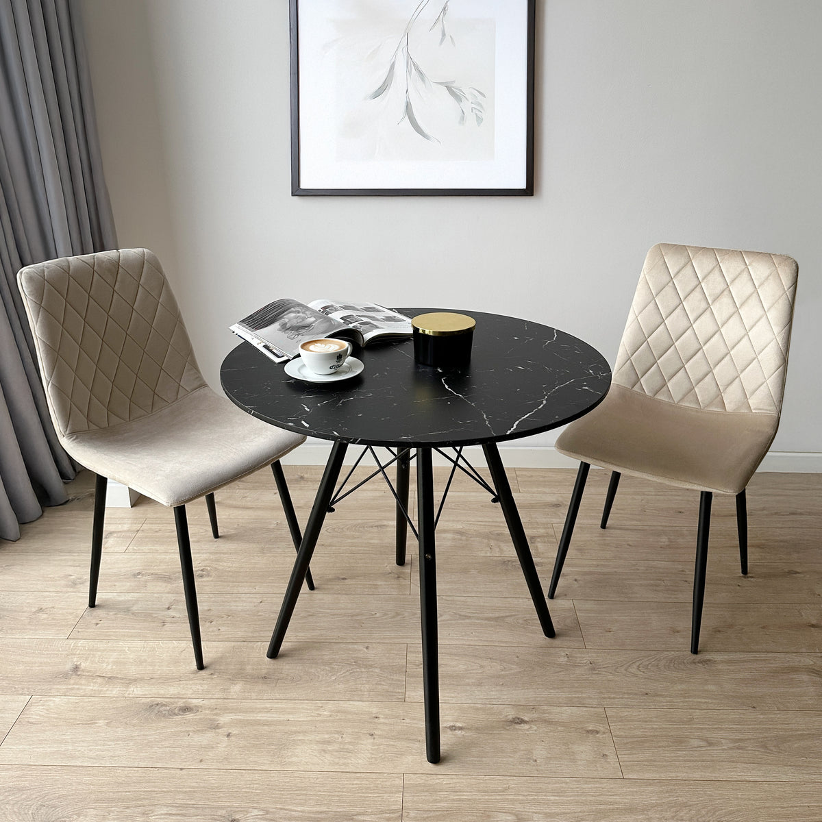 Kulatý stolek PARIS BLACK DTW 80 cm mramor černý