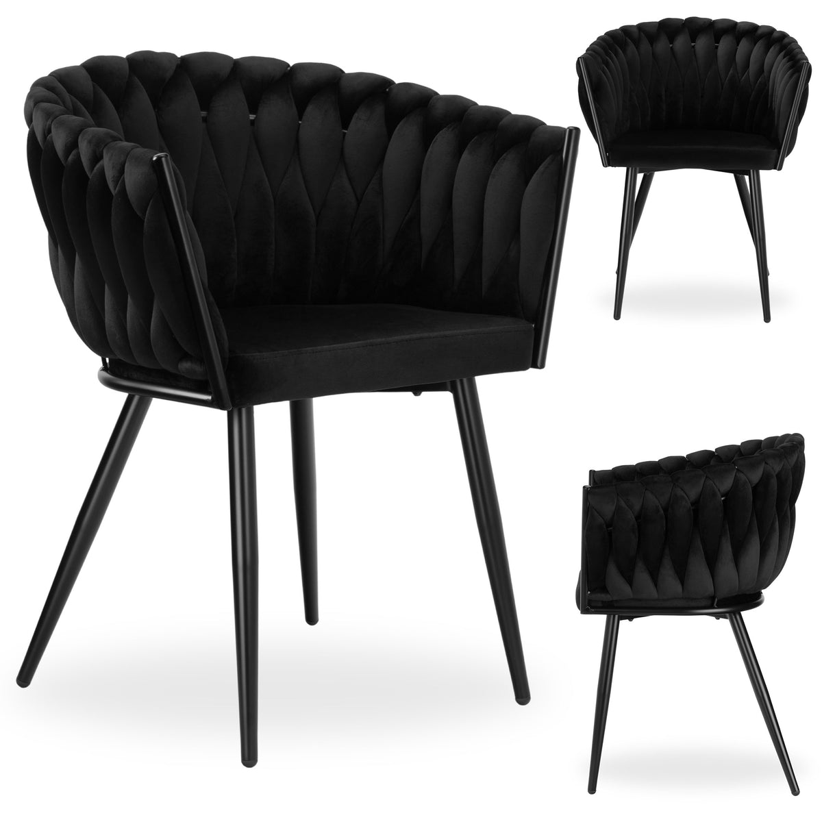 Sametová židle pletené COFTON Black VELVET černý